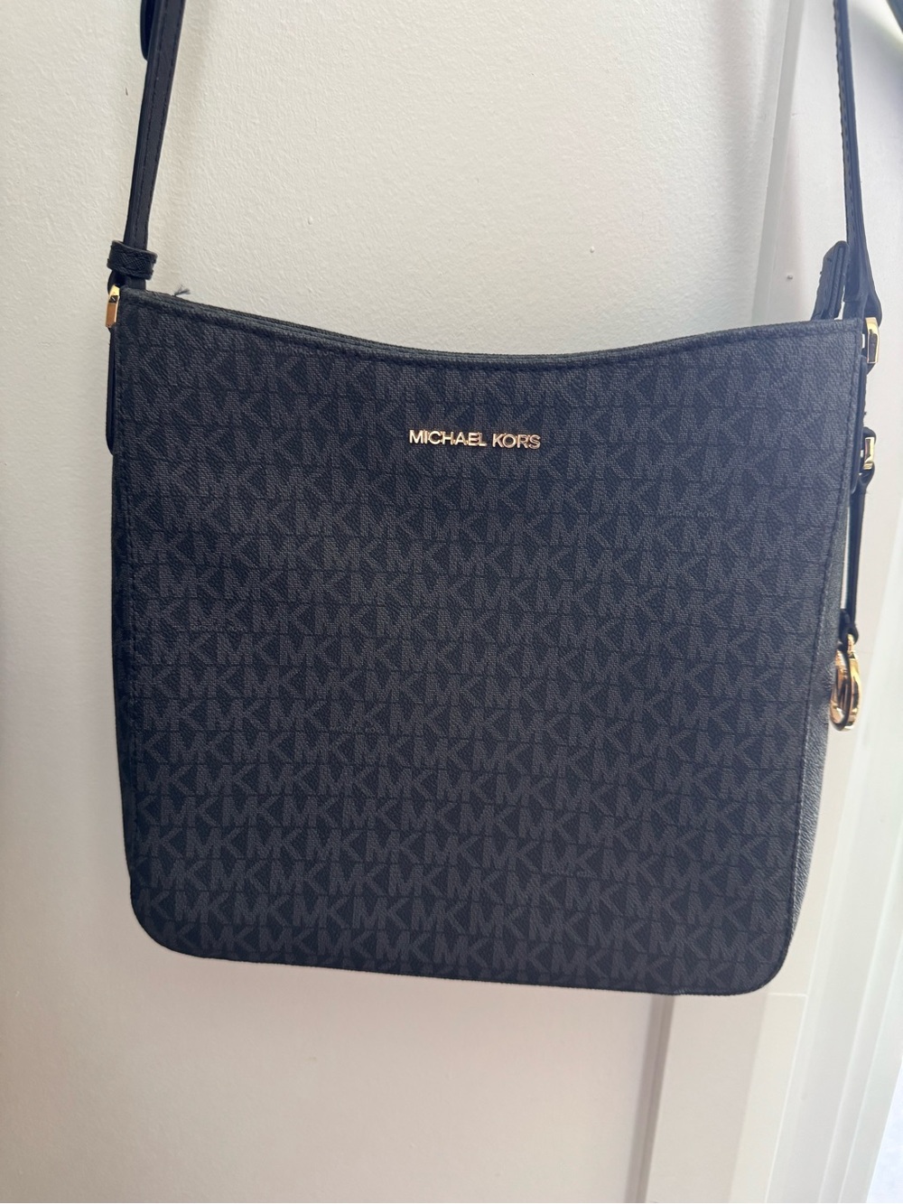 Michael Kors Black MK Signature Crossbody Bag with Gold Hardware